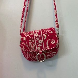 Red and white patterned hand bag